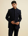 Dark Blue Embroidered Neckline Jodhpuri Set